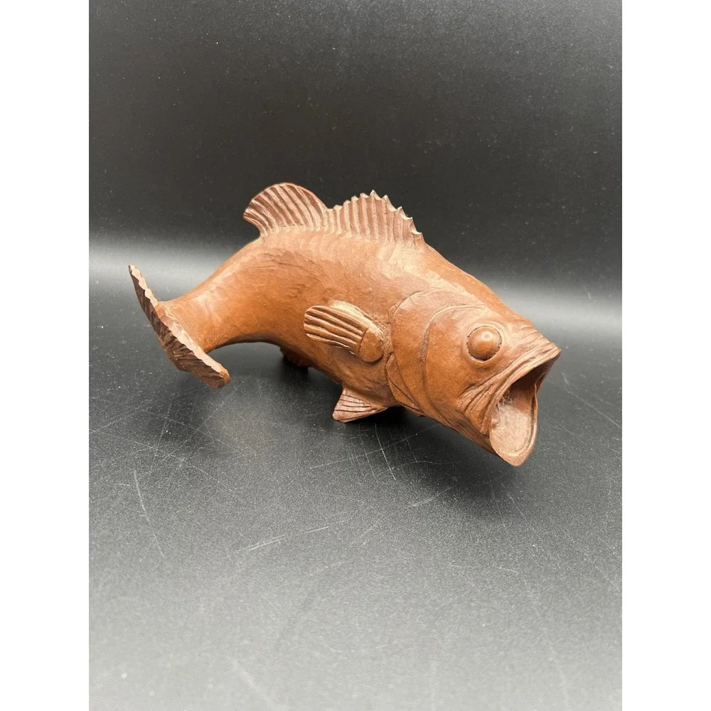Vintage 1987 Red Mill MFG Large Mouth Bass Fish Carved Decor GrannyCore Grandpa